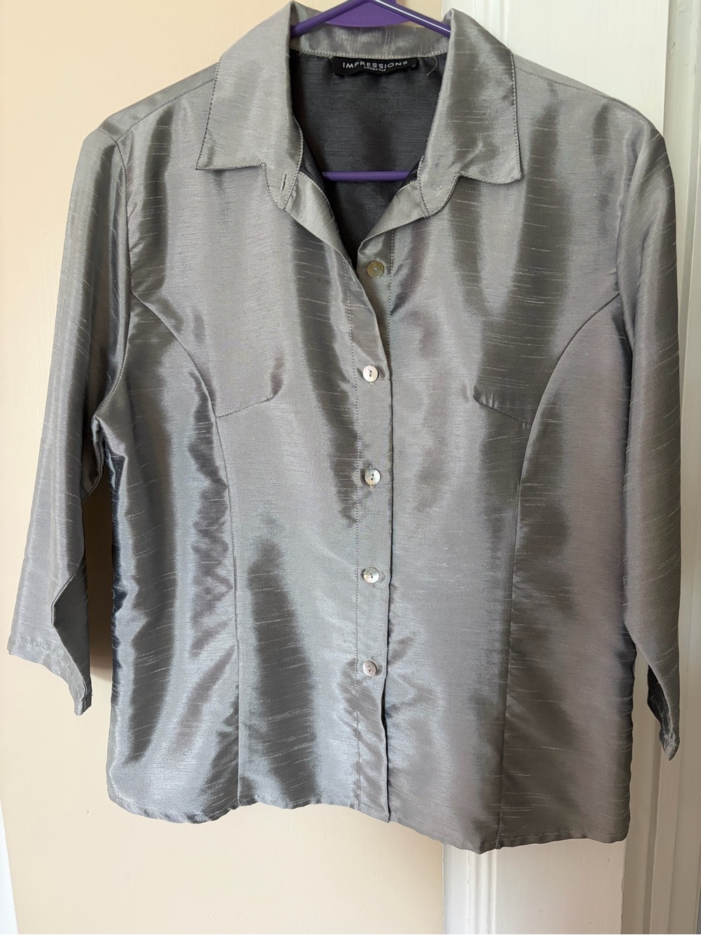 Impressions Silver Satin Button-Front Jacket